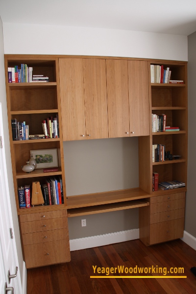 built in bookcase and desk